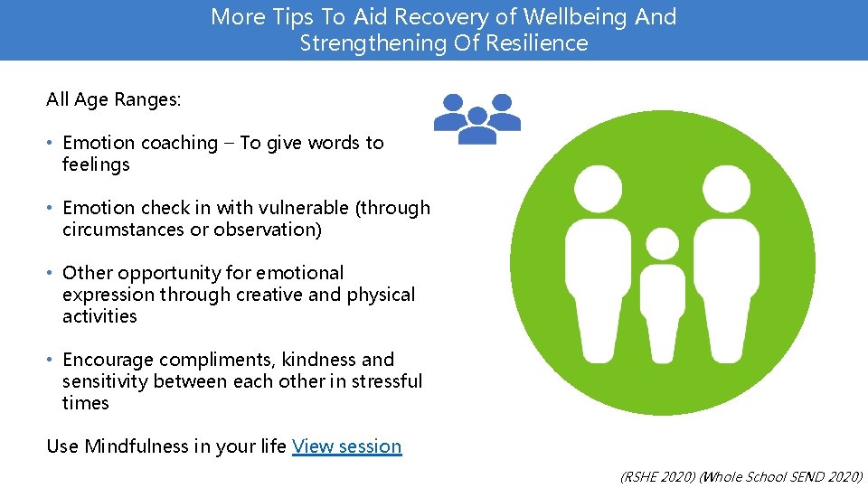 More Tips To Aid Recovery of Wellbeing And Strengthening Of Resilience All Age Ranges: