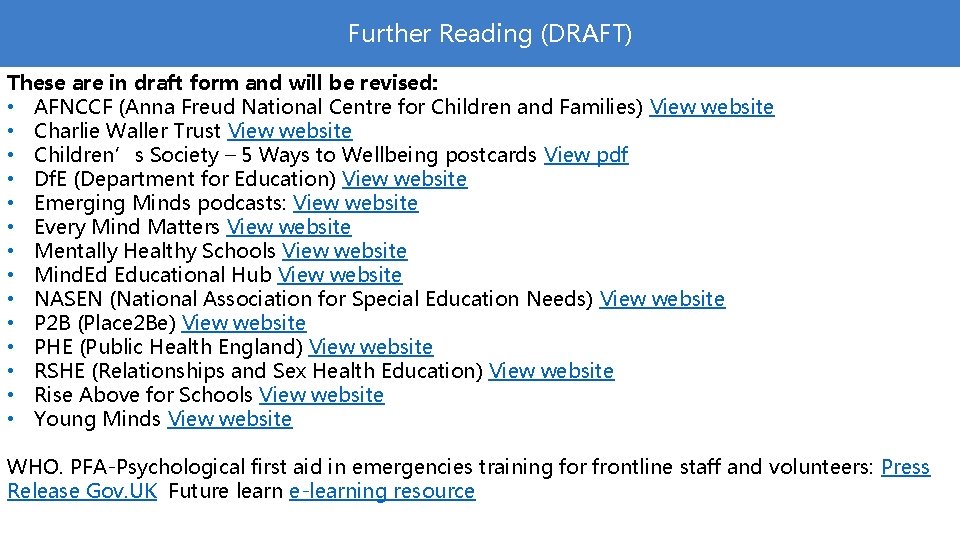 Further Reading (DRAFT) These are in draft form and will be revised: • AFNCCF