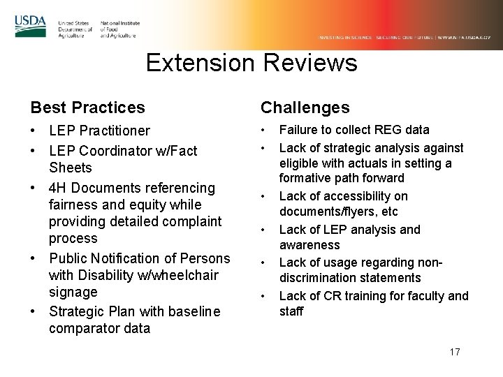 Extension Reviews Best Practices Challenges • LEP Practitioner • LEP Coordinator w/Fact Sheets •