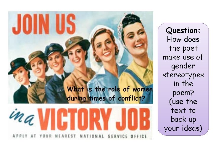 Question: How does the poet make use of gender stereotypes in the poem? (use