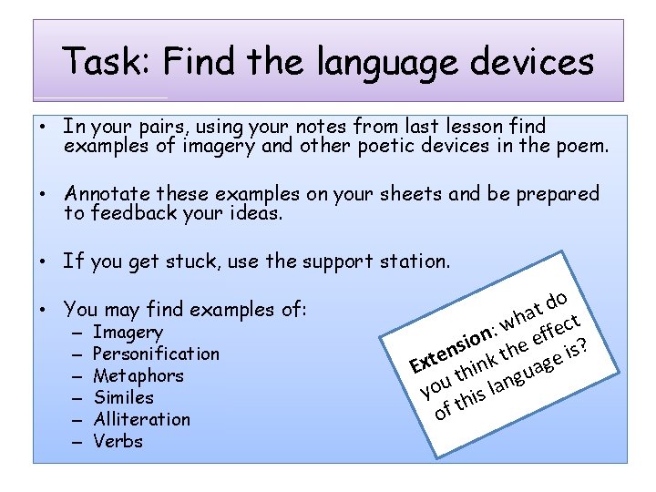 Task: Find the language devices • In your pairs, using your notes from last