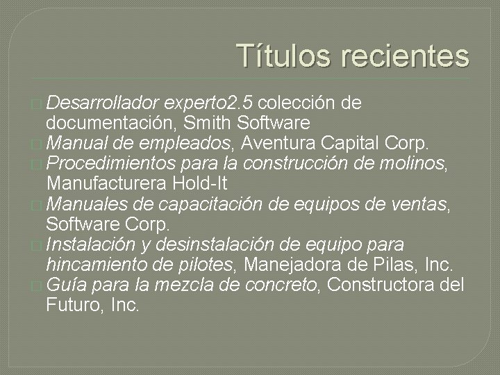 Títulos recientes � Desarrollador experto 2. 5 colección de documentación, Smith Software � Manual