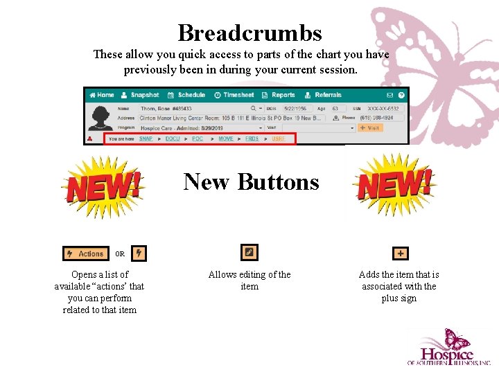 Breadcrumbs These allow you quick access to parts of the chart you have previously