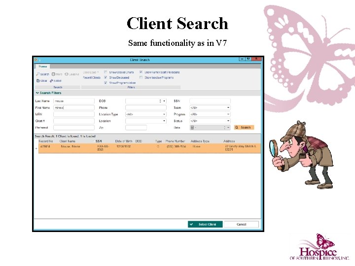 Client Search Same functionality as in V 7 