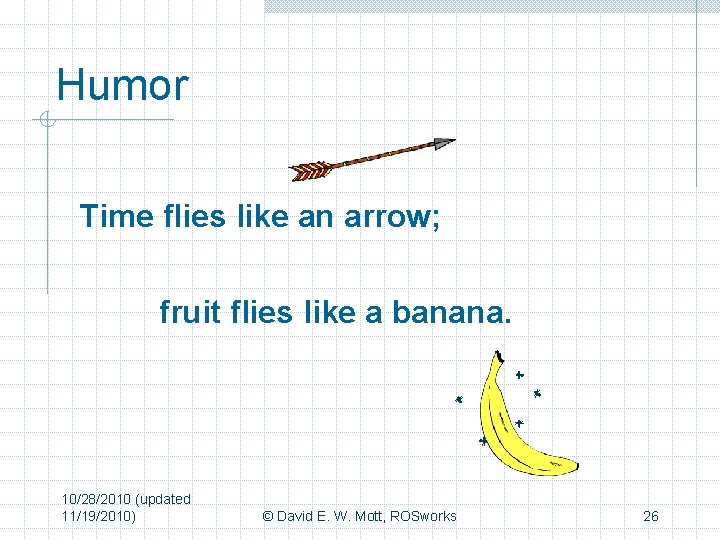 Humor Time flies like an arrow; fruit flies like a banana. 10/28/2010 (updated 11/19/2010)