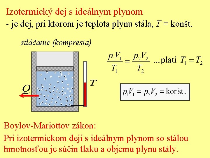 Izotermický dej s ideálnym plynom - je dej, pri ktorom je teplota plynu stála,