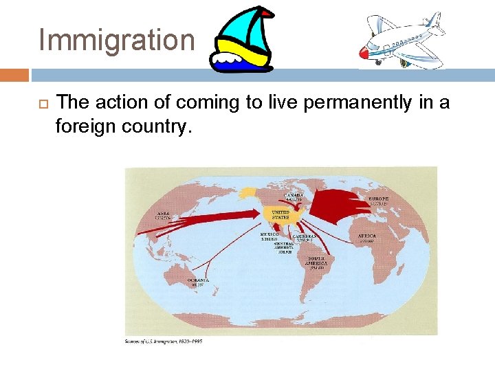 Immigration The action of coming to live permanently in a foreign country. 