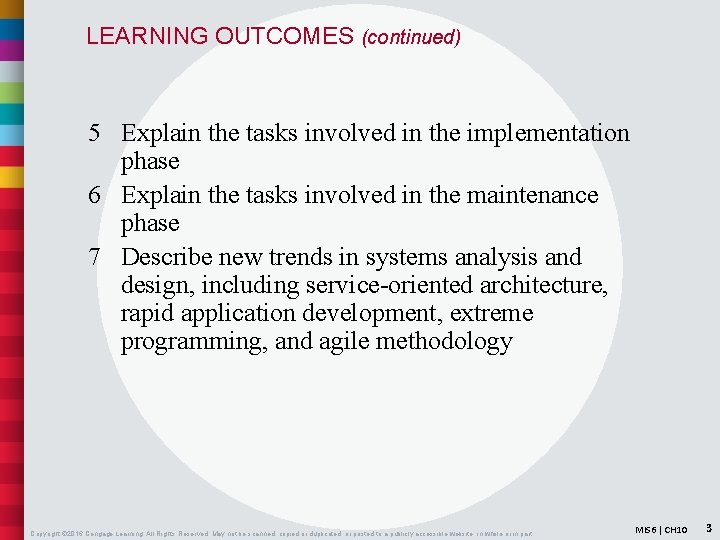 LEARNING OUTCOMES (continued) 5 Explain the tasks involved in the implementation phase 6 Explain