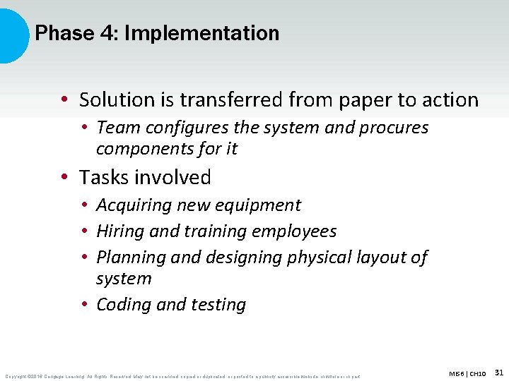 Phase 4: Implementation • Solution is transferred from paper to action • Team configures