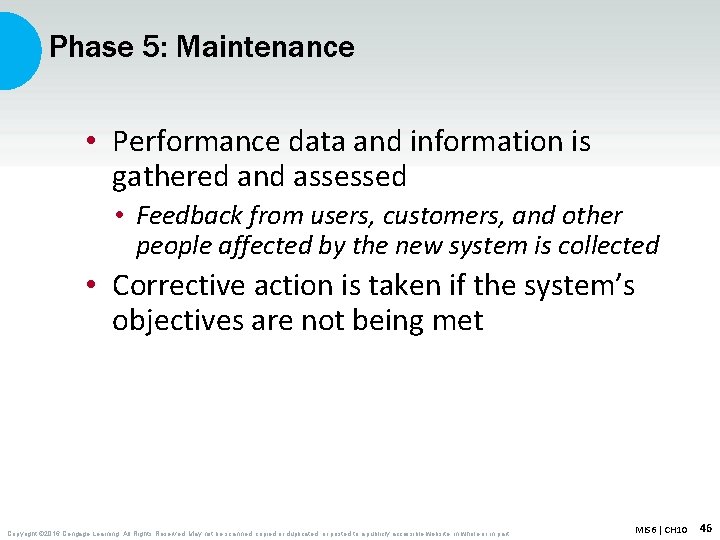 Phase 5: Maintenance • Performance data and information is gathered and assessed • Feedback