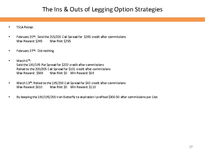 The Ins & Outs of Legging Option Strategies • TSLA Recap: • February 20