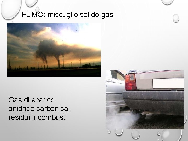 FUMO: miscuglio solido-gas Gas di scarico: anidride carbonica, residui incombusti 