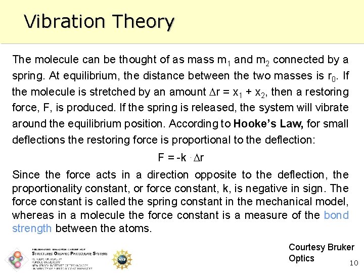 Vibration Theory The molecule can be thought of as mass m 1 and m