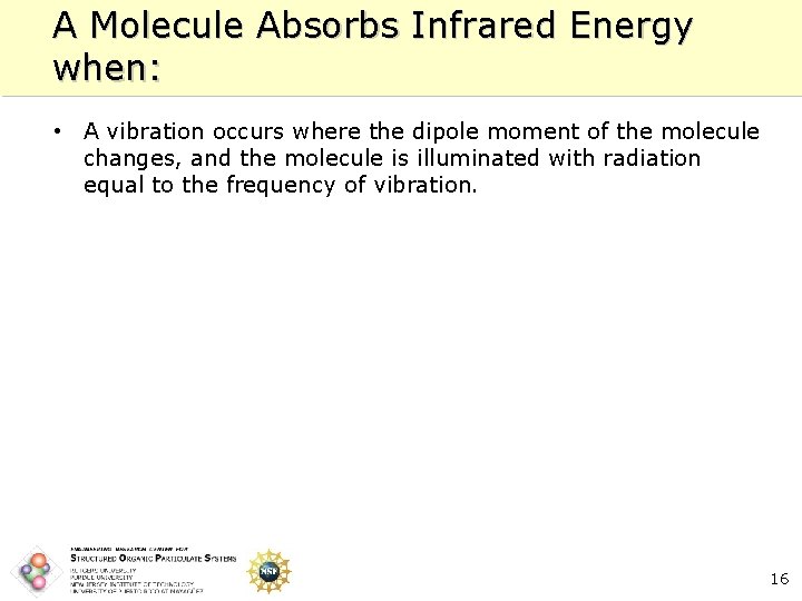 A Molecule Absorbs Infrared Energy when: • A vibration occurs where the dipole moment