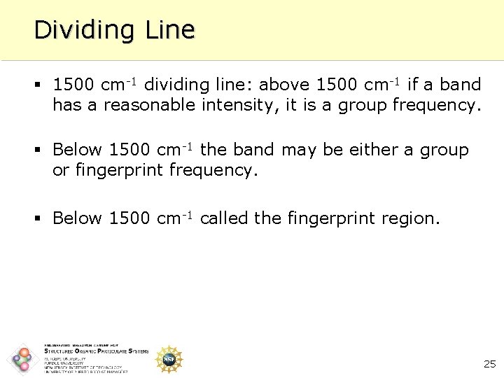 Dividing Line § 1500 cm-1 dividing line: above 1500 cm-1 if a band has