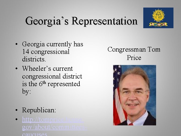 Georgia’s Representation • Georgia currently has 14 congressional districts. • Wheeler’s current congressional district