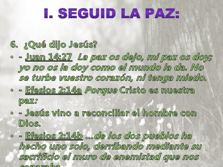 6. ¿Qué dijo Jesús? • - Juan 14: 27 La paz os dejo, mi