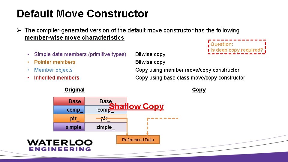 Default Move Constructor Ø The compiler-generated version of the default move constructor has the