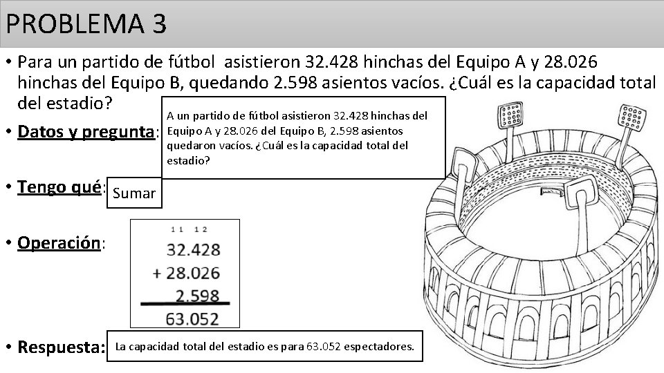 PROBLEMA 3 • Para un partido de fútbol asistieron 32. 428 hinchas del Equipo