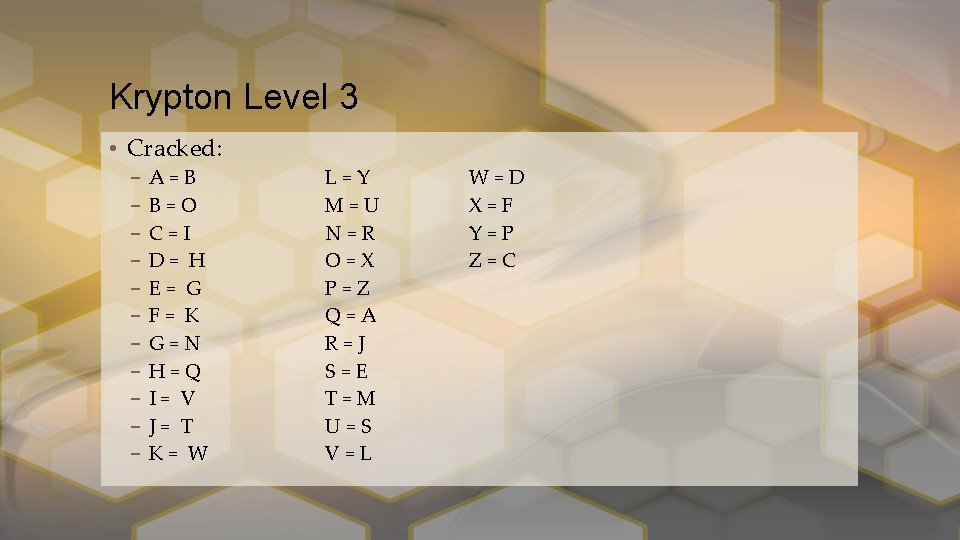 Krypton Level 3 • Cracked: – – – A=B B=O C=I D= H E=