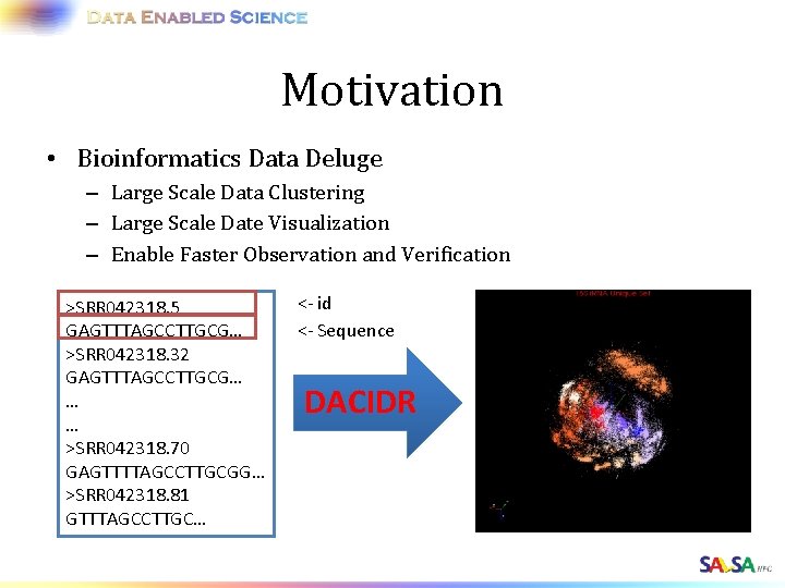 Motivation • Bioinformatics Data Deluge – Large Scale Data Clustering – Large Scale Date