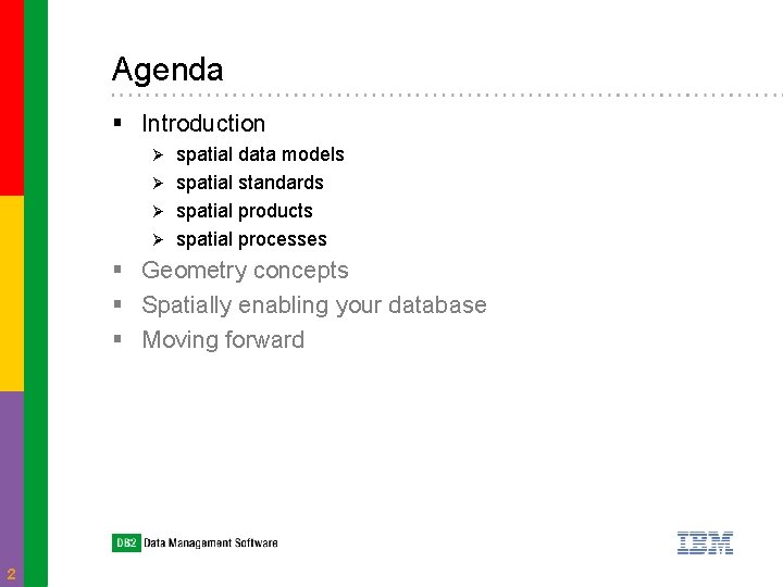 Agenda § Introduction spatial data models Ø spatial standards Ø spatial products Ø spatial