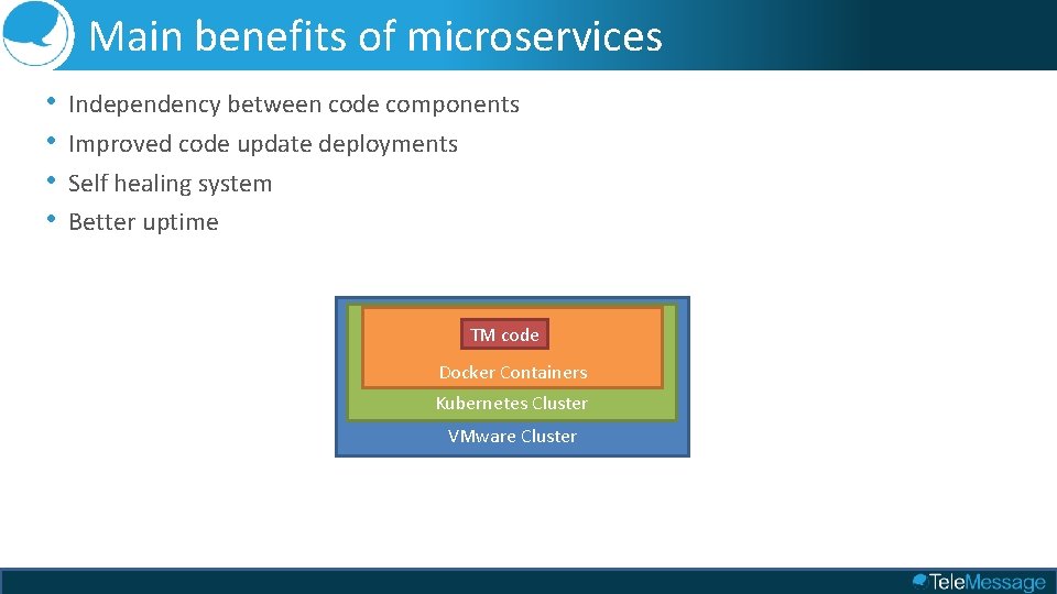 Main benefits of microservices • • Independency between code components Improved code update deployments