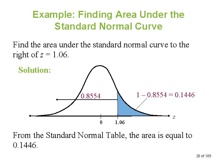 Example: Finding Area Under the Standard Normal Curve Find the area under the standard