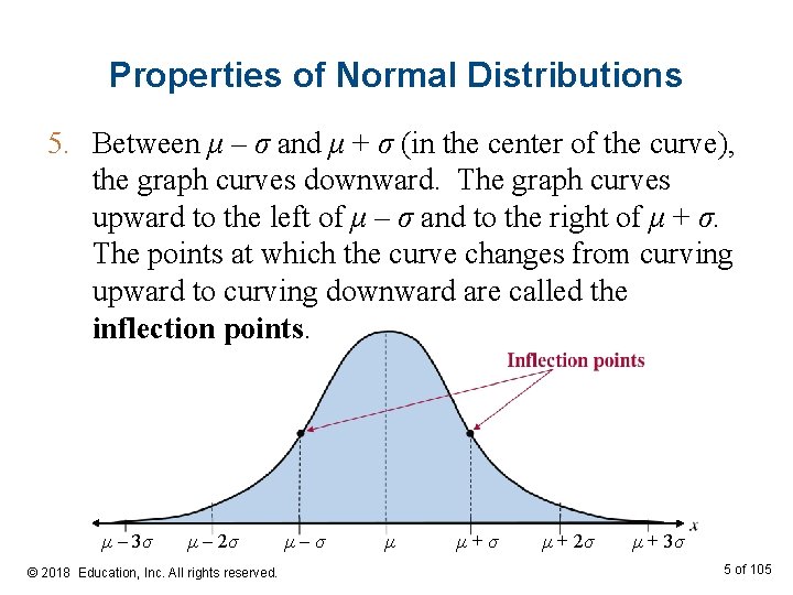 Properties of Normal Distributions 5. Between μ – σ and μ + σ (in