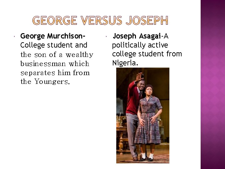  George Murchison. College student and the son of a wealthy businessman which separates