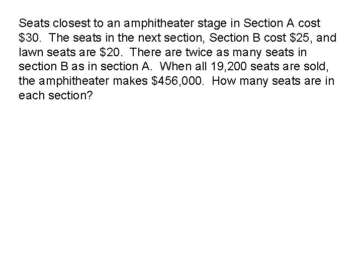 Seats closest to an amphitheater stage in Section A cost $30. The seats in
