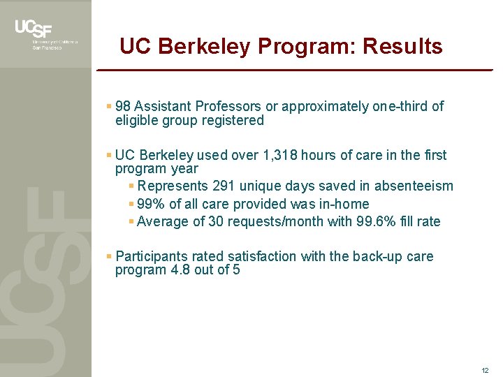 UC Berkeley Program: Results § 98 Assistant Professors or approximately one-third of eligible group