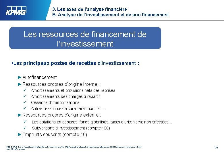 3. Les axes de l’analyse financière B. Analyse de l’investissement et de son financement