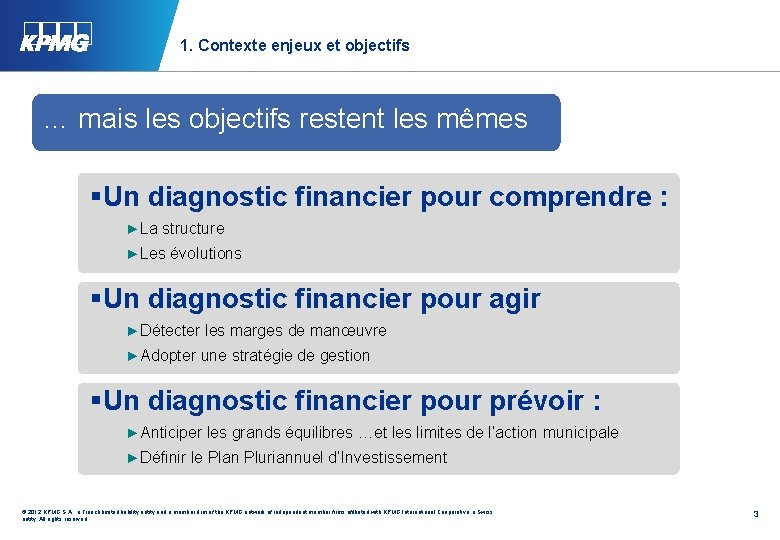 1. Contexte enjeux et objectifs … mais les objectifs restent les mêmes §Un diagnostic