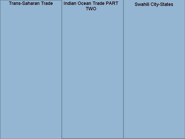 Trans-Saharan Trade Indian Ocean Trade PART TWO Swahili City-States 