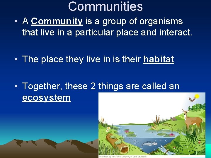 Communities • A Community is a group of organisms that live in a particular