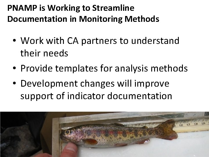 PNAMP is Working to Streamline Documentation in Monitoring Methods • Work with CA partners