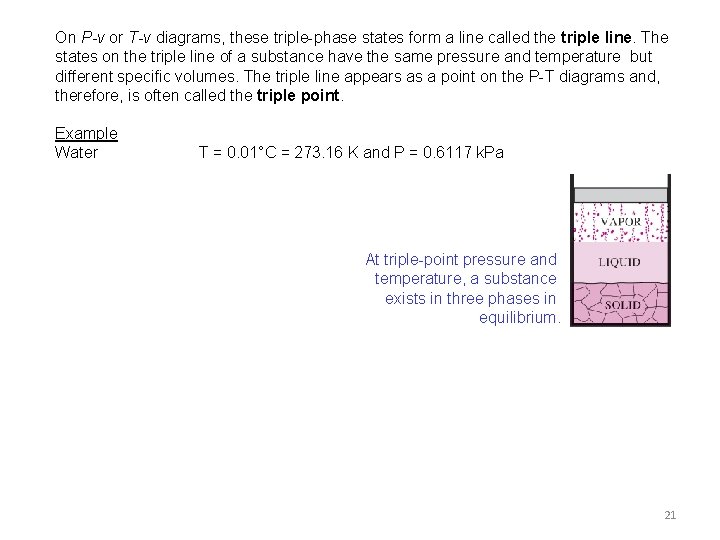 On P-v or T-v diagrams, these triple-phase states form a line called the triple