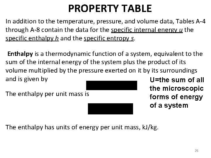 PROPERTY TABLE In addition to the temperature, pressure, and volume data, Tables A-4 through