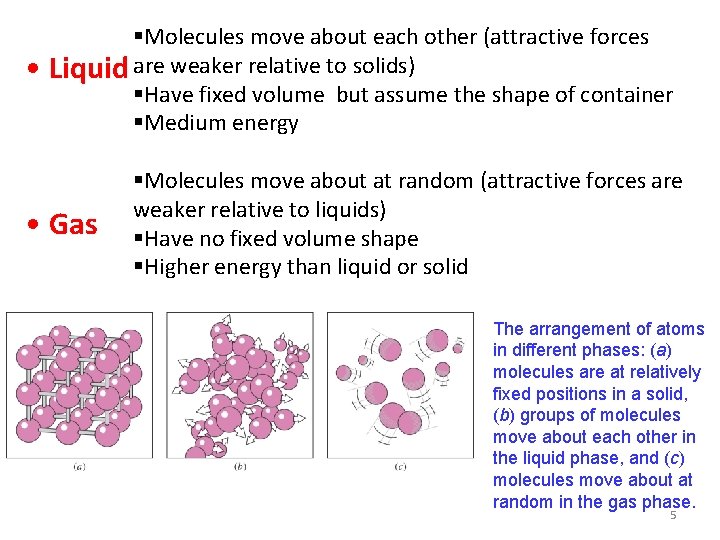 §Molecules move about each other (attractive forces • Liquid are weaker relative to solids)