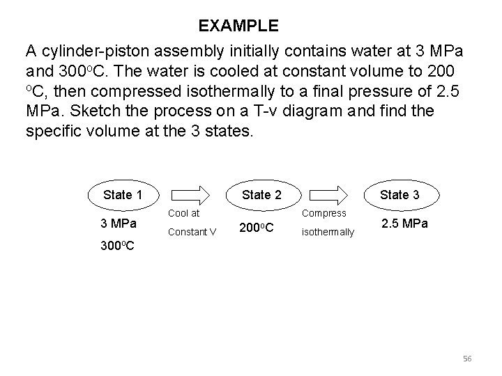 EXAMPLE A cylinder-piston assembly initially contains water at 3 MPa and 300 o. C.