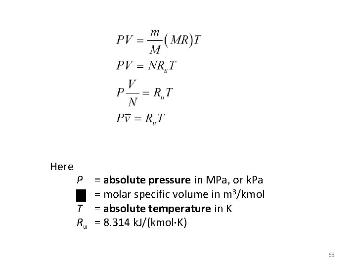 Here P = absolute pressure in MPa, or k. Pa = molar specific volume