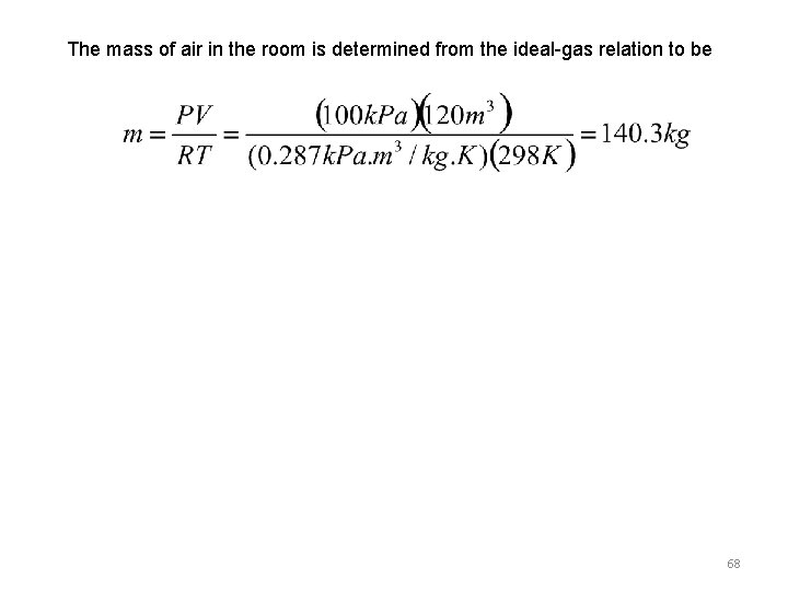 The mass of air in the room is determined from the ideal-gas relation to