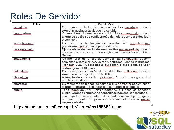 Roles De Servidor https: //msdn. microsoft. com/pt-br/library/ms 188659. aspx 