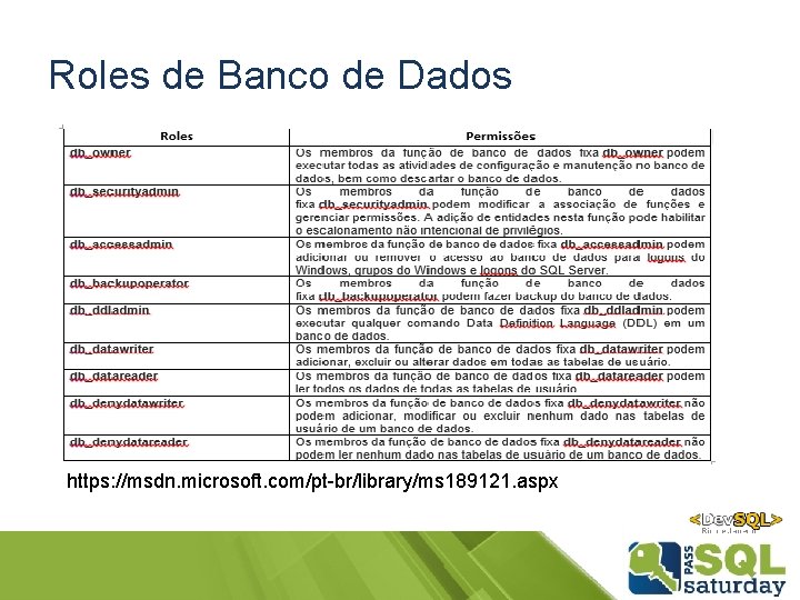 Roles de Banco de Dados https: //msdn. microsoft. com/pt-br/library/ms 189121. aspx 