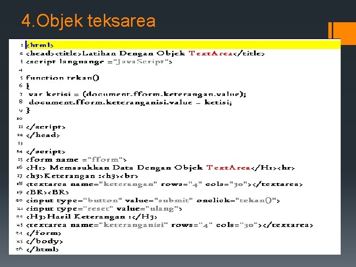 4. Objek teksarea 