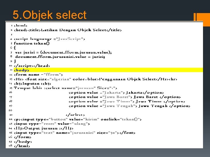 5. Objek select 