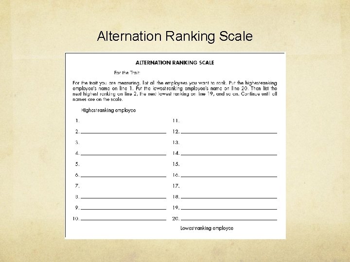 Alternation Ranking Scale Alternation Ranking Scale