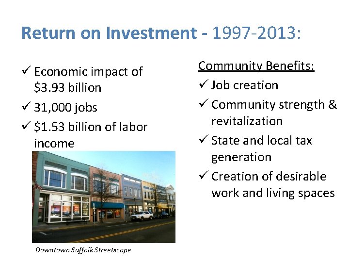 Return on Investment - 1997 -2013: ü Economic impact of $3. 93 billion ü