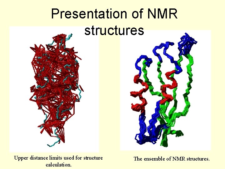Presentation of NMR structures Upper distance limits used for structure calculation. The ensemble of